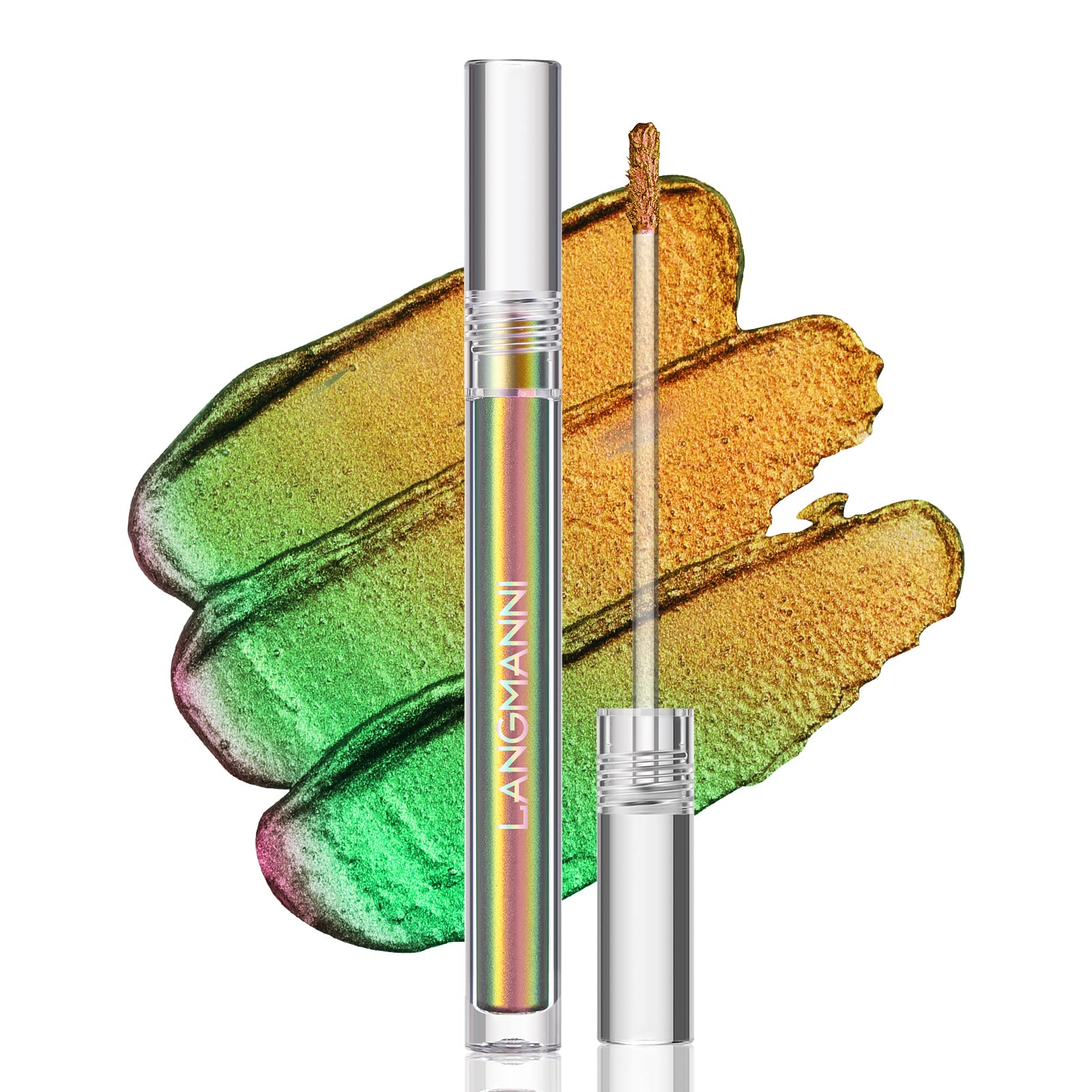 Yellow Green Gold Chameleon Liquid Eyeshadow Tri-color Diamond Sparkling Liquid Eyeshadow Single Pack(EMBER)