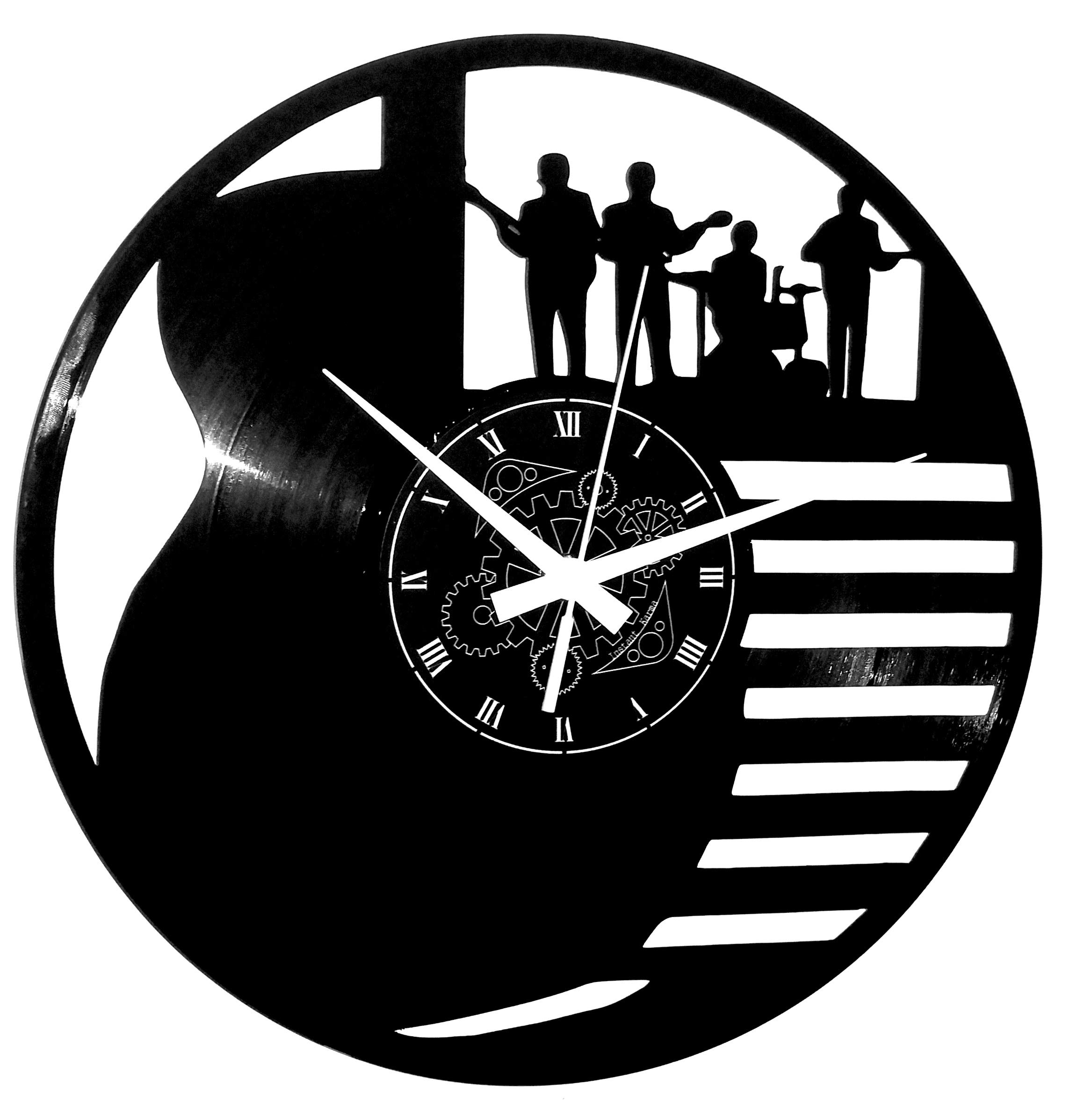 Instant Karma Clocks Vinyl Wall Clock Guitar Drums Bass Musician Musical Instruments Group Rock, Black