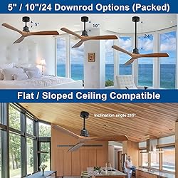 Sofucor Ceiling Fan no Lights, 52 Inch Low Profile