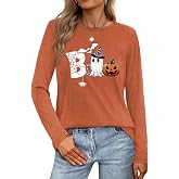 Halloween Shirts for Women Long Sleeve Halloween Boo Ghost Fall Pumpkin Top | Funny Halloween Spooky Pumpkin long sleeve Thanksgiving Sweatshirt
