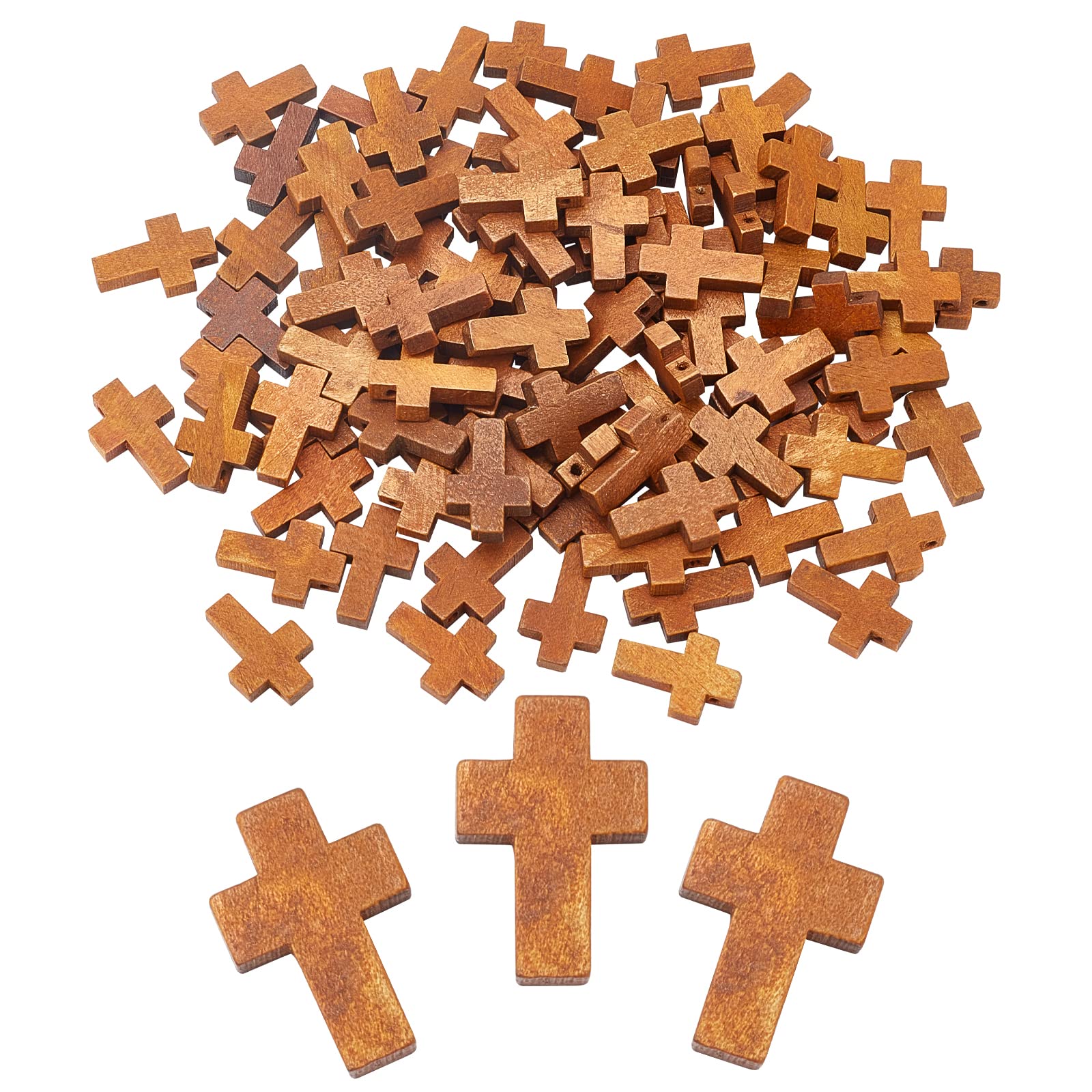 SUNNYCLUE 100Pcs Easter Wooden Crosses Bulk Wood Cross Pendants Natural Wooden Small Cross Charms Pendants for Party Favors Necklace Jewelry Making DIY Craft Handmade Accessories, Camel — image 1