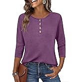 Zeagoo Womens Tops 3/4 Length Sleeve T Shirts Dressy Casual Button Down Blouses Spring Fall Clothes