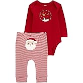 Carter's Winter Holiday 2-Piece Christmas My First Visit from Santa Bodysuit and Striped Pants with Embroidered Reindeer Set