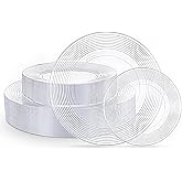 FLOWERCAT 100PCS Clear Plastic Plates - Heavy Duty Plastic Plates Disposable -Straw hat plate for Birthday party &Wedding - Serve for 50guests party(10inch & 7inch)(Clear)