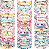 Equsion 100 Pcs Preppy Friendship Bracelets for Women Heishi Surfer Clay Stackable Bead Valentine Boho Y2k Bracelets Gifts