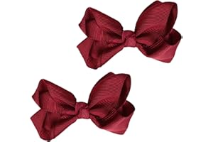 MOTIQUE ACCESSORIES 3 Inch Grosgrain Bow for Little Girls- Set of 2 (Burgundy)