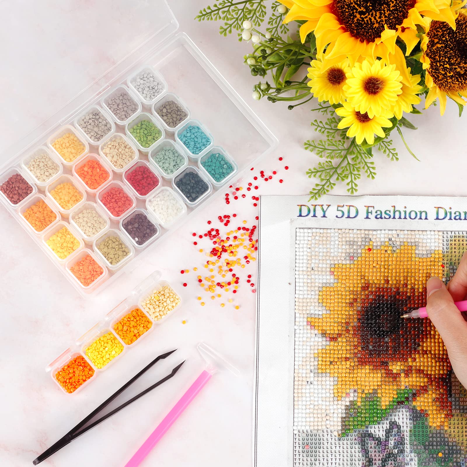 SGHUO 168 Slots 6pcs 28 Grids Diamond Painting Boxes Plastic Organizer, Bead Organizer