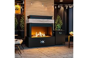 Gardenbee 35'' Outdoor Propane Fireplace with Tank Storage, 50,000 BTU Outdoor Gas Fire Pit with CSA Certified, Adjustable Flame, Dust Cover, Smokeless Ceramic Wood for Patio, Garden, Deck, Gray/Tan