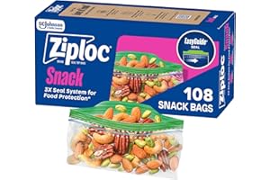Ziploc Snack Bags, Easy Open and Close, Small Plastic Food Storage Bags, 108 Bags Total (Packaging May Vary)