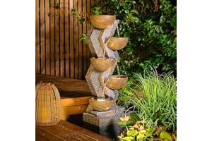 SERBILHOME 6-Tier Outdoor Water Fountains 48.75''H Large Fountain and Waterfalls with LED and Pump Floor Standing Waterfall for Garden, Patio, Backyard, Deck, Porch and Home Art Decor