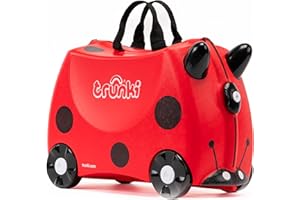 Trunki Ride-On Kids Suitcase | Tow-Along Toddler Luggage | Carry-On Cute Bag with Wheels | Kids Luggage and Airplane Travel Essentials: Harley Ladybug Red