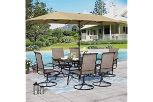 Sophia & William Patio Set with Umbrella 8 Pieces Outdoor Dining Set for 6 with 13ft Double-Sided Patio Umbrella Beige, 6 x Swivel Patio Chairs, 1 Metal Table for Lawn Garden