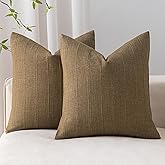 SINYASAN Soft Linen Striped Throw Pillow Covers 18"x18" Set of 2, Brown Textured Decorative Pillow Cases for Sofa Bedroom Modern Organic Cushion Covers Neutral Boho Farmhouse Home Accent Decor