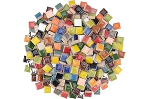 Samjobroad 1.1 Pounds Ceramic Mosaic Tiles for Crafts, 12x12mm Square Ceramic Tiles for Mosaics, DIY Art Projects, and Home Decoration (Mixed Colors)