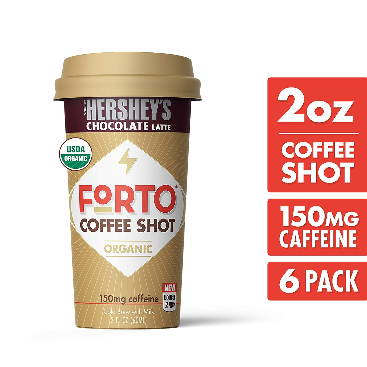 FORTO Coffee Shots - Hershey's Latte, Ready-to-Drink on the go, High Energy Cold Brew Coffee - Fast Coffee Energy Boost, 2 Fl Oz, Pack of 6 : Grocery & Gourmet Food