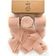 Vitalizart Rose Gold Handmade Chiffon Silk Ribbon Fringe 3 Rolls 1.5" x 21 Yd Frayed Edges Ribbons for Wedding Invitations Bridal Bouquets Gifts Wrapping Crafts Holiday Decor