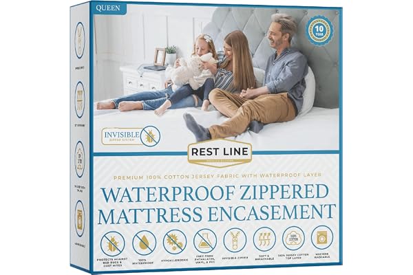 Queen Size 60x80” Premium Waterproof Zippered Mattress Encasement, 100% Cotton, Hypoallergenic, Bed Bug Proof Six Sided Mattr
