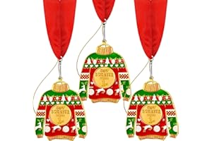 Karenhi 3 Pcs Christmas Ugly Sweater Medal Award Contest Medals Christmas Tree Ornament for Ugly Sweater Contest Party (1st Style)