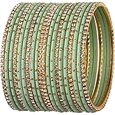 Efulgenz Indian Bangles Set - Wedding Bangles with Rhinestone CZ Plain Metal Bracelet for Women
