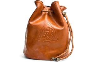 Luck Lab Dice Bag for DnD – Large Velvet-Lined PU Leather Dice Pouch w/ 4 Pockets, Embossed Design & Antique Gold Accents – Durable Dice Organizer for Tabletop RPGs & Game Accessories (Brown)