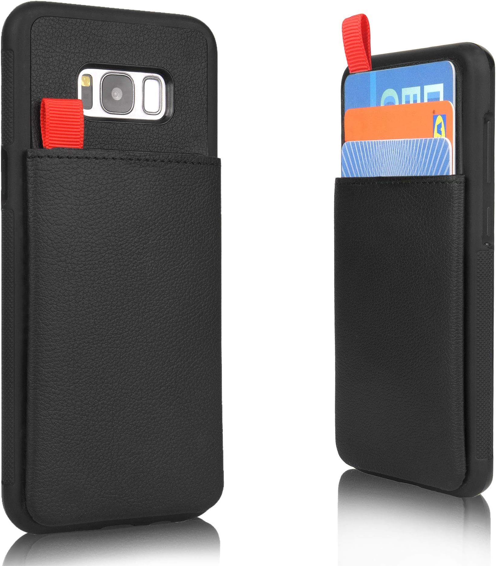 MANGATA Triton Leather Wallet case Compatible with Samsung Galaxy S8 Plus | Slide Out Hidden Wallet Pocket, Rugged Shell | Cruelty Free Leather | Credit Card & Cash Pocket, Screen Protector (Black)