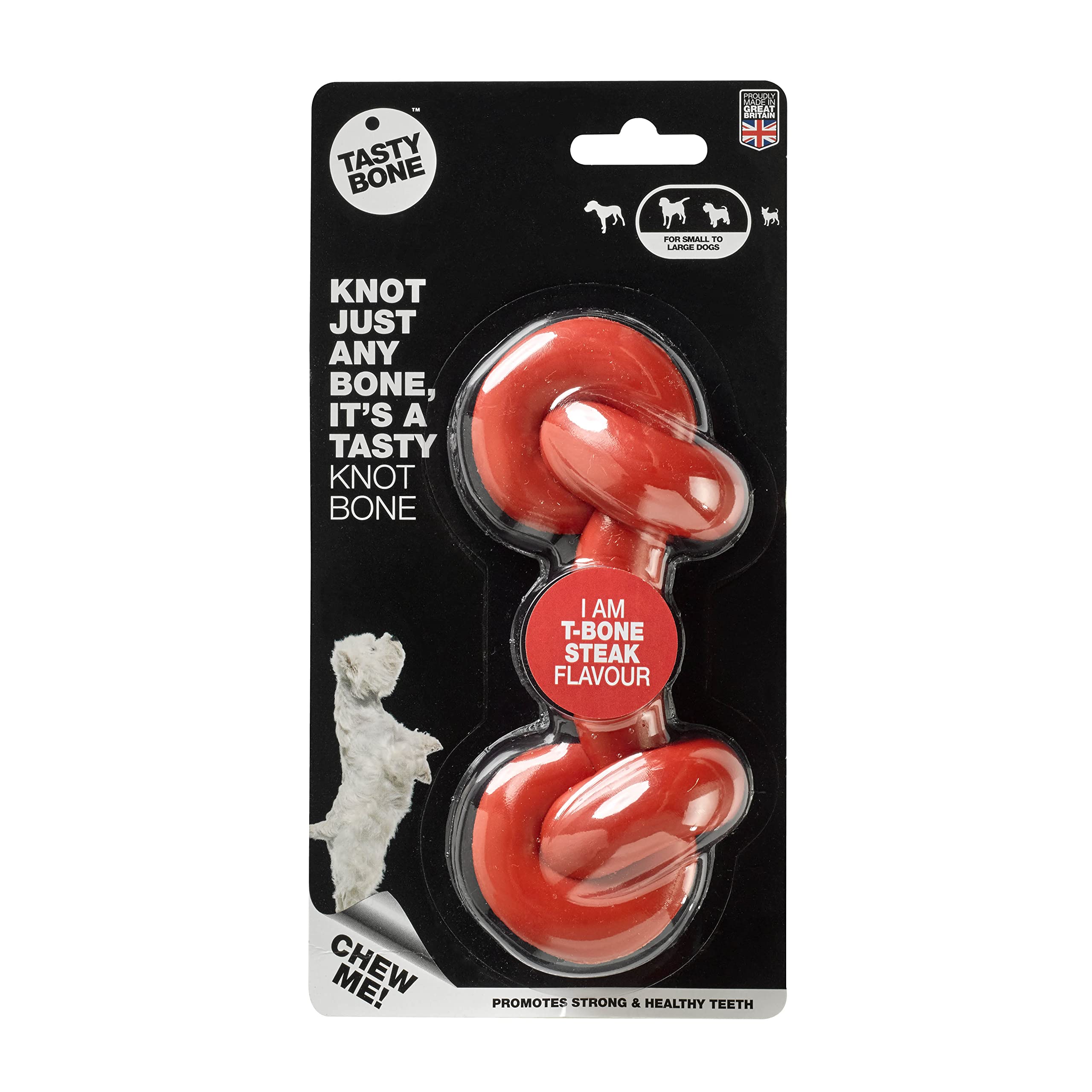 TastyBone Knotted Nylon Dog Chew Toy for Small, Medium & Large Dogs (T-Bone Steak) - Indestructible for Aggressive Chewers, Everlasting Flavour, Strong Healthy Teeth, Made in the UK