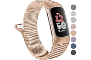 Amzpas Magnetic Band Compatible with Fitbit Charge 6 / Charge 5 Bands for Women Men, Stainless Steel Mesh Loop Adjustable Metal Wristband Replacement Strap for Fitbit Charge 5 / Charge 6 Band