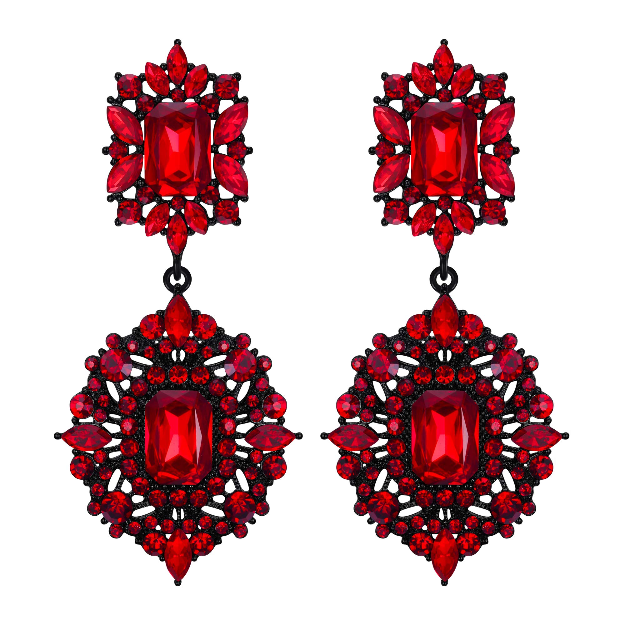 EVER FAITH Women's Crystal Wedding Art Deco Vintage Style Gatsby Chandelier Dangle Earrings Red Black-Tone