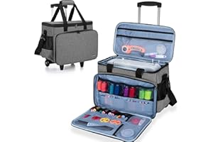 LUXJA Sewing Machine Case with Detachable Dolly and Removable Bottom Pad, Rolling Tote Fits Most Standard Machines, Gray