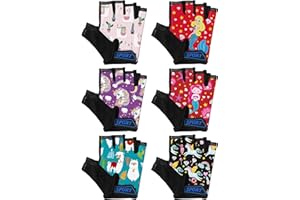 Fourluoo 6 Pairs Christmas Kids Bike Gloves Fingerless Gymnastics Monkey Bars Workout Golf Gloves for Girls Boys