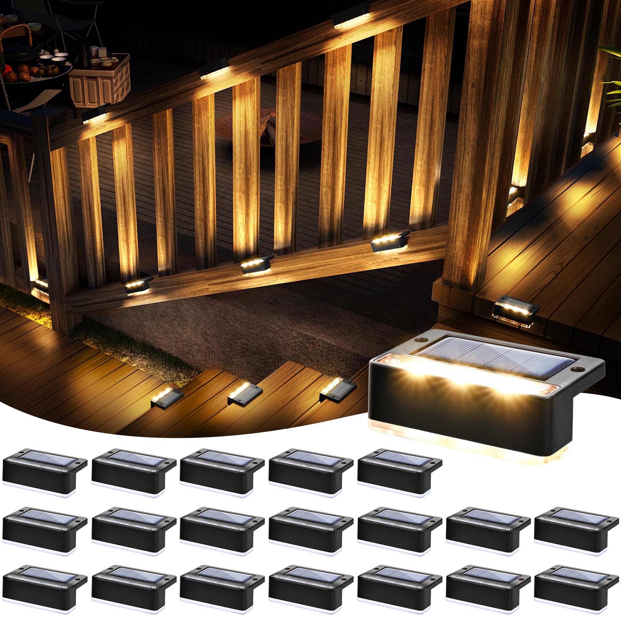 Photo 1 of SOLPEX Solar Fence Lights, Solar Deck Lights Outdoor Waterproof Solar Powered for Step, Stair, Balcony,Front Porch,Garden, Walkway,Yard, Patio Decor, IP65 Waterproof (20 Pack, Warm White) 6 LEDs