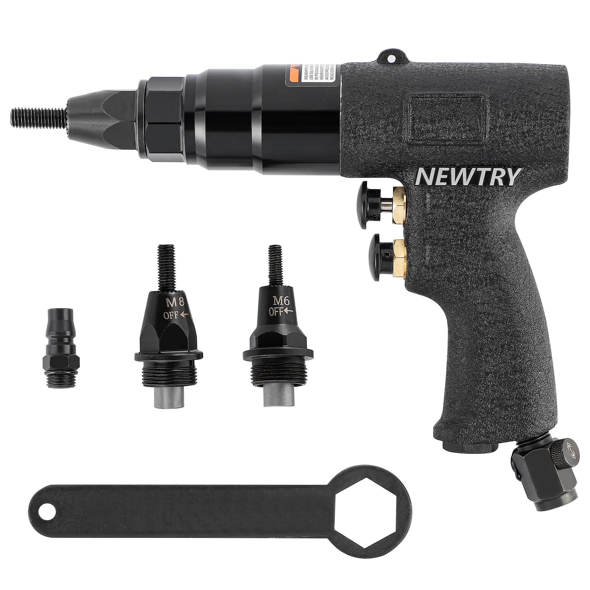 NEWTRY Pneumatic Rivet Nut Setting Kit Air Pull Rivet Nut Gun Riveting Tool Riveter 1/4 (6065 Gun with M4,M5,M6 Head)