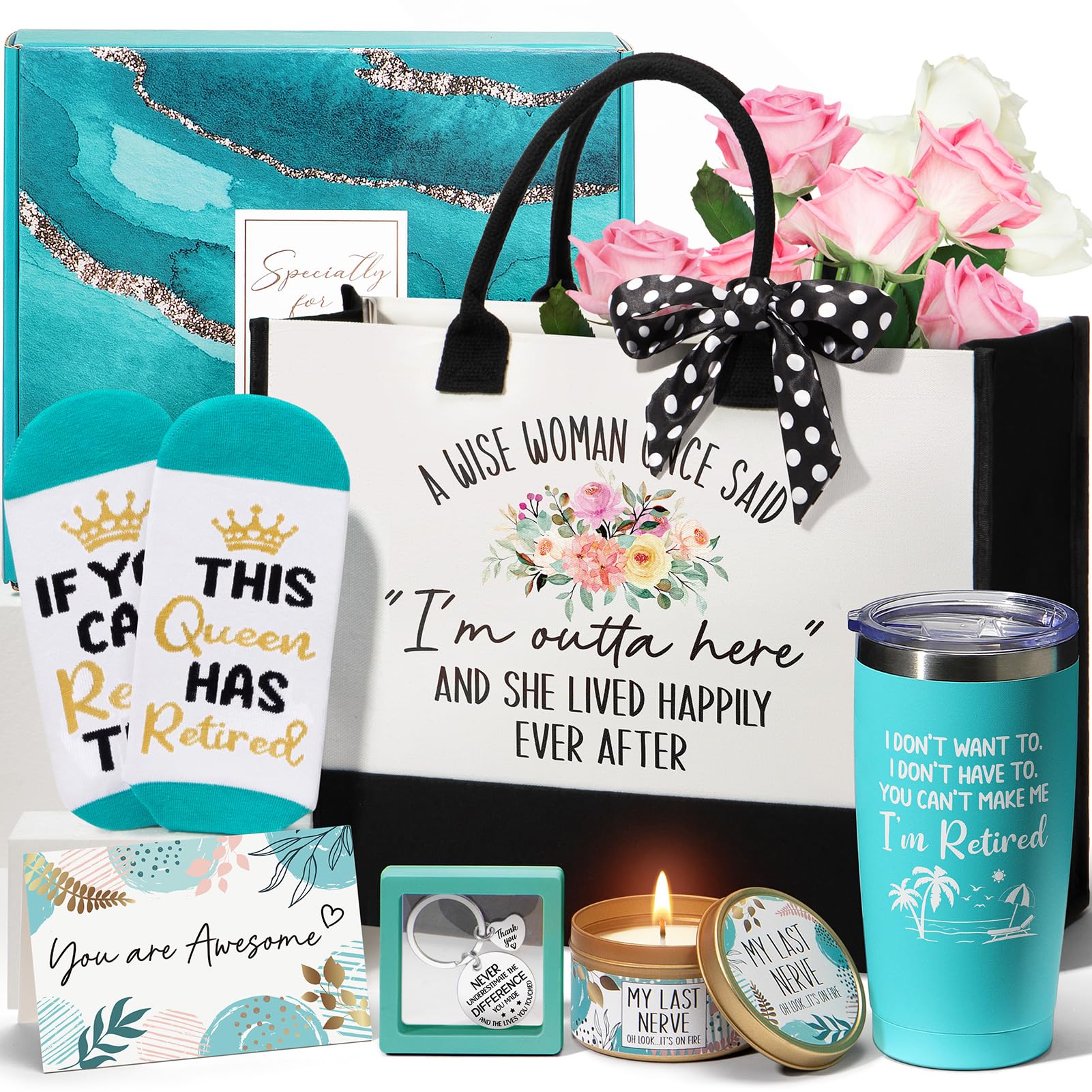 Photo 1 of MAYICIVO Retirement Gifts for Women 2025, Best Cool Retirement Gifts for Coworker Teacher Nurses Boss Friends Mom Grandma Retirees with 20Oz Tumbler Canvas Tote Bag