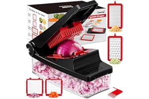 Geedel Vegetable Chopper, Onion Chopper Pro Food Chopper, Kitchen Vegetable Slicer Dicer Cutter Grater, Veggie Chopper with container for Salad Onion Potato Carrot (4 in 1, Red)