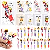 Sayglossy 24 Sets Food Themed Party Favors Bulk, Positive Fast Food Pen 4-in-1 Hamburger Pizza Toast Fries Multicolor Ballpoint Pen with Card for Employee Coworker Appreciation Gifts
