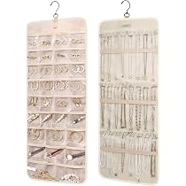 Organisateur De Bijoux Suspendu Double Face – Rouleau Avec Crochets, 360°, Pour Colliers, Bagues, Boucles D’oreilles