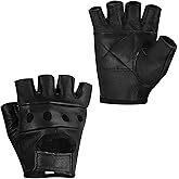 Royal Coalition Men's Leather Gloves Racing Fingerless Motorcycle Hand Black & Red Gloves W/Breathable Open Knuckle