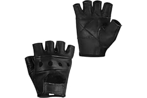 Royal Coalition Men's Leather Gloves Racing Fingerless Motorcycle Hand Black & Red Gloves W/Breathable Open Knuckle