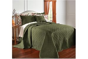BrylaneHome Bedding Lightweight All Season Florence Quilted Oversized 100% Cotton Ultra Supreme Softness Bedspread - Queen, Green