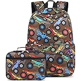 LEDAOU Kids School Backpack with Lunch Box for Boy Kindergarten BookBag School Bag Preschool Kindergarten Toddler Backpack (Brown)