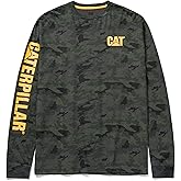 Caterpillar Trademark Banner Long Sleeve Tee Shirts for Men with Center Back Neck Wire Management Loop and Cat Workwear Logo