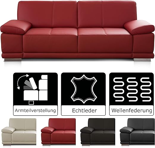 Cavadore 3 5 Sitzer Ledersofa Corianne Grosses Echtleder Sofa Im Modernen Design Mit Verstellbaren Armlehnen 248 X 80 X 99 Echtleder Rot Amazon De Kuche Haushalt