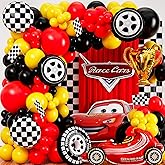 ALL-IN-1 Race Car Balloon Arch Kit & Garland with BONUS Trophy & Number 2 - Race Cars Balloons for Lightning McQueen Race Car Birthday Party Supplies & Boy Cars Theme Birthday Party Decorations