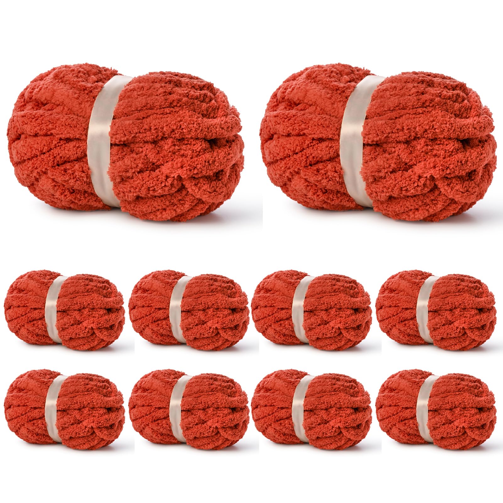 View 1 of 10 Pack of Deep Orange Soft Jumbo Chunky Yarn for Hand Knitting,Thick Blanket Yarn for Crocheting, #10 Super Bulky Yarns, 220yds/70.5oz Fluffy Chunky Chenille Yarns for Crocheting.
