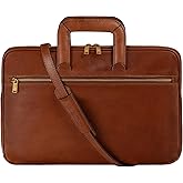 Time Resistance Slim Leather Briefcase - Italian Handmade Leather Computer Bag - Briefcase for Men and Women - Laptop Bag