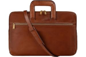 Time Resistance Slim Leather Briefcase - Italian Handmade Leather Computer Bag - Briefcase for Men and Women - Laptop Bag