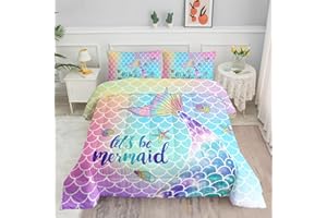 Datura home Bedding Comforter Set Rainbow Scales Mermaid Printed Pattern Bedding Set with 1 Comforter and 2 Pillowcases for Girls Bedroom All Season(Rainbow Scales Mermaid Full), Full 80x90inches