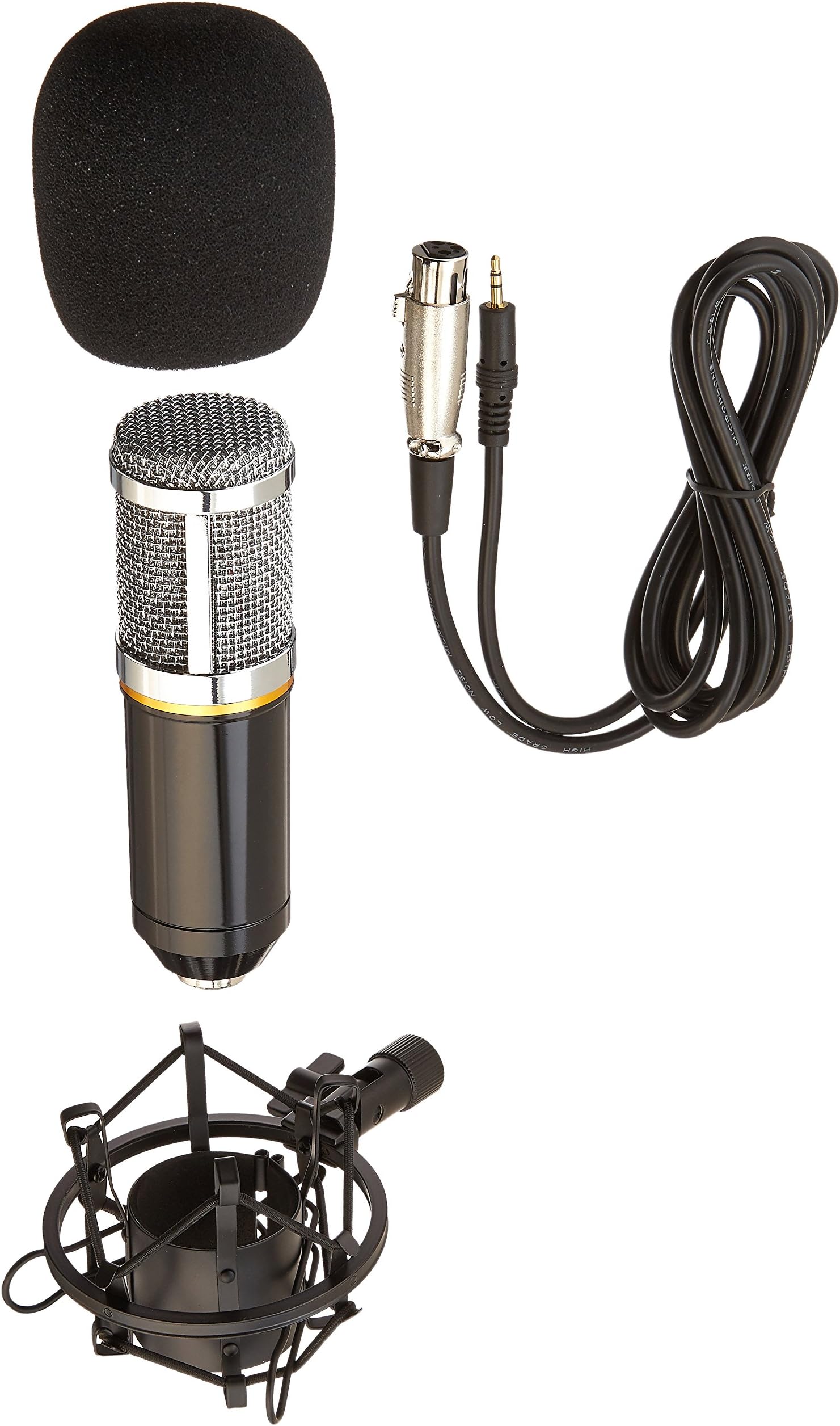 DragonPad USA Pro Condenser Sound Recording Microphone + Mic Shock Mount Bundle for radio broadcasting studio, voice-over sound studio, Recording, Bands and More (Black)