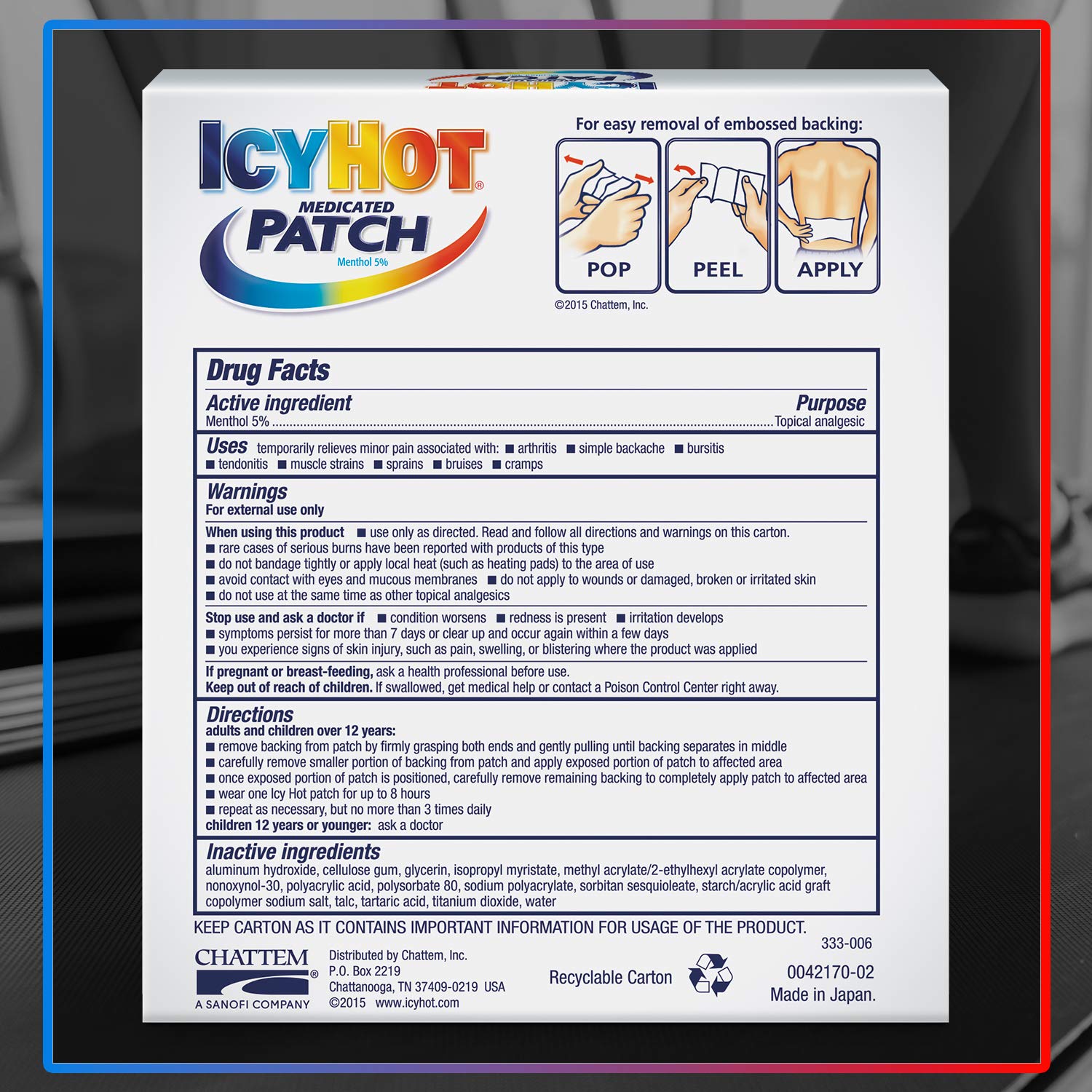 Icy Hot Medicated Patch Extra Strength Pain Relief Patch for Back or