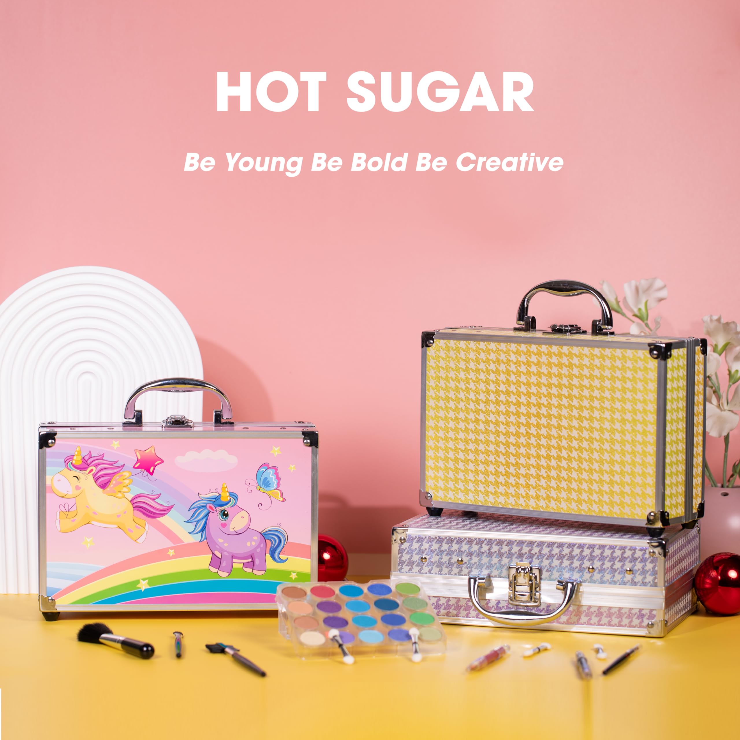 Hot Sugar Makeup Kit for Little Girls 4-6, Girls Makeup Set Ages 8-12, With Unicorn Aluminum Cosmetic Box